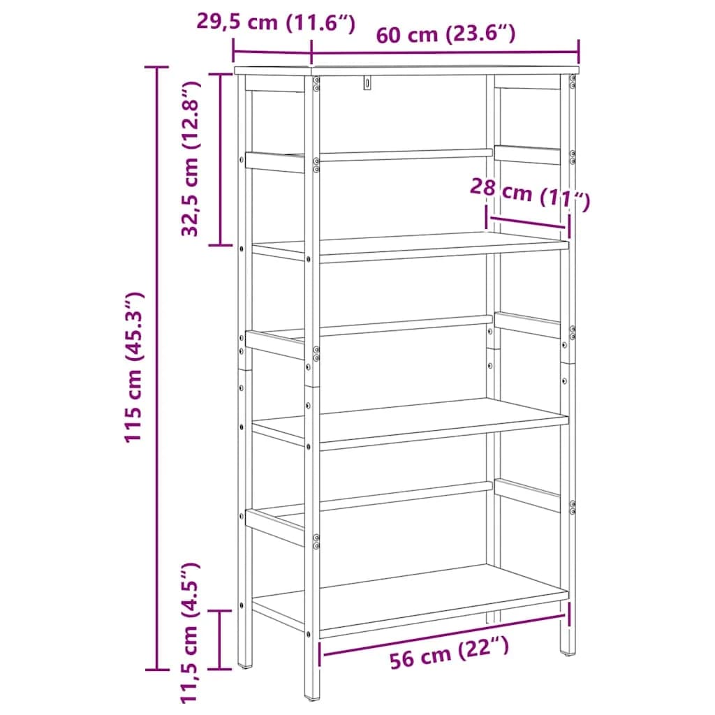 Knjižna polica 3 nivojev 60 x 29,5 x 115 cm Inženirski les - slika 12