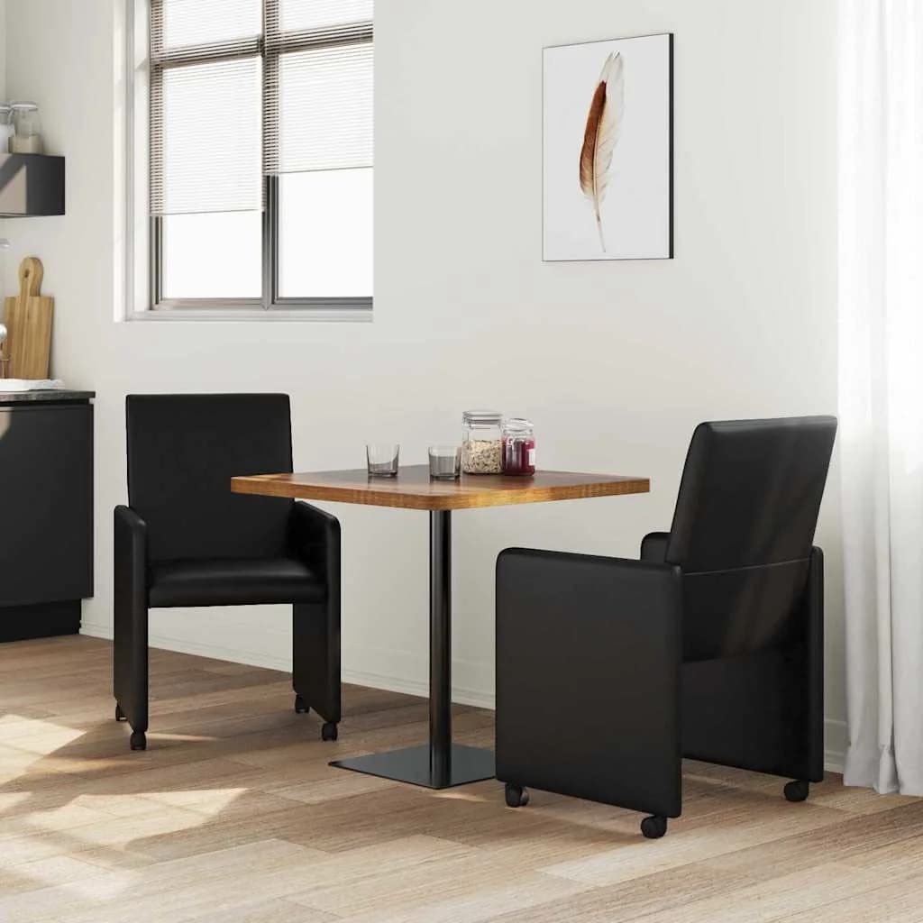 Jedilni stoli s kolesi 2 kos Umetna koža Črna 57 x 66 x 94 cm - slika 3