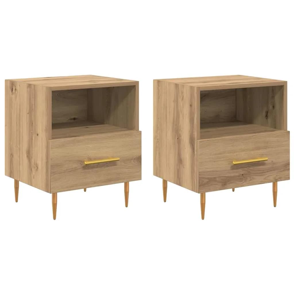 Nočna omarica 2 kos Rjava 40 x 35 x 47,5 cm Inženirski les - slika 2