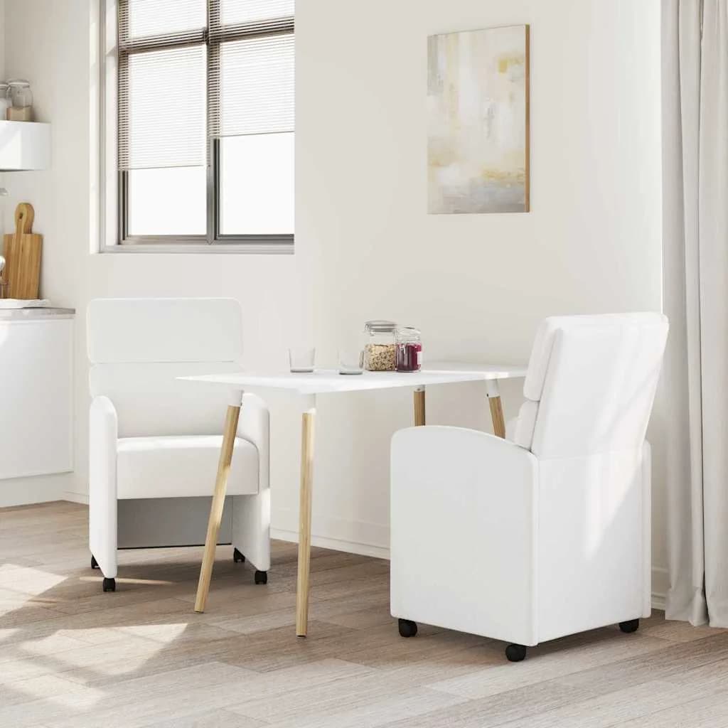 Jedilni stoli s kolesi 2 kos Umetna koža Bela 58 x 65 x 98 cm - slika 3