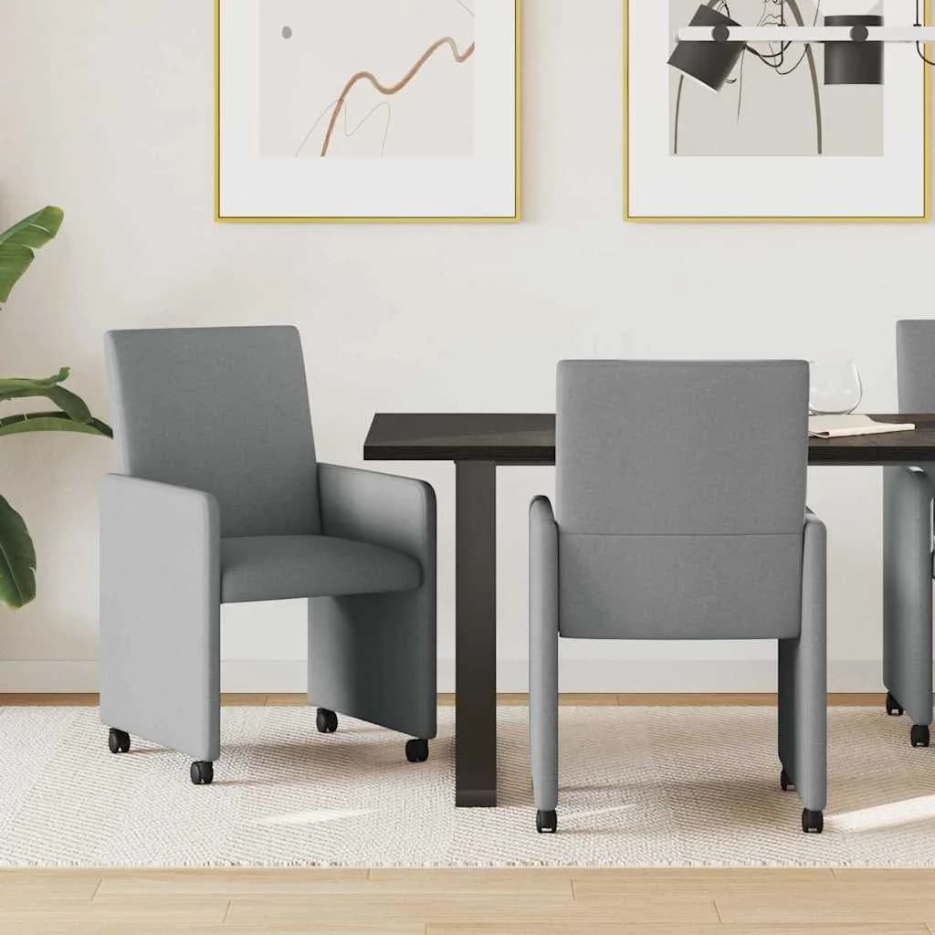 Jedilni stoli s kolesi 2 kos blago Svetlo siva 57 x 66 x 94 cm