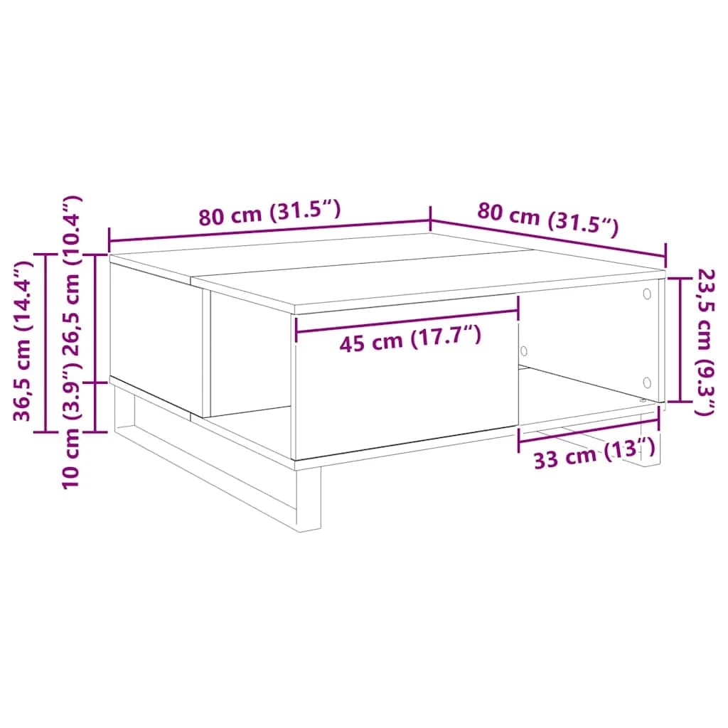 Klubska miza Umetni hrast 80 x 80 x 36,5 cm Inženirski les - slika 12