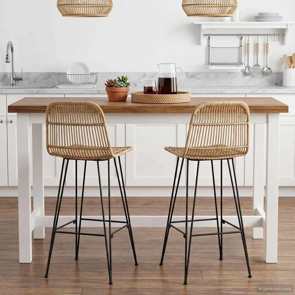 Barski stol 2 kos Naravna 44 x 55 x 109 cm Rattan in jeklo - slika 3