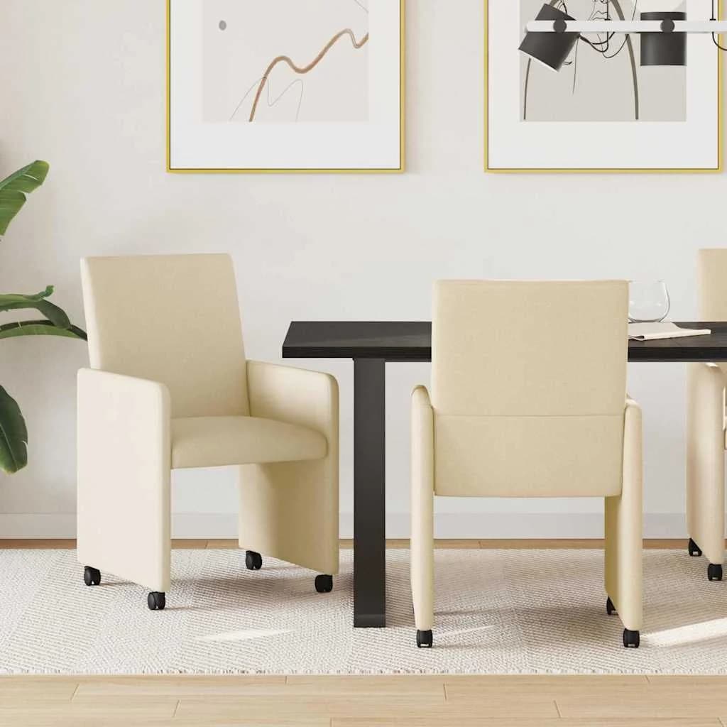 Jedilni stoli s kolesi 2 kos blago krema 57 x 66 x 94 cm