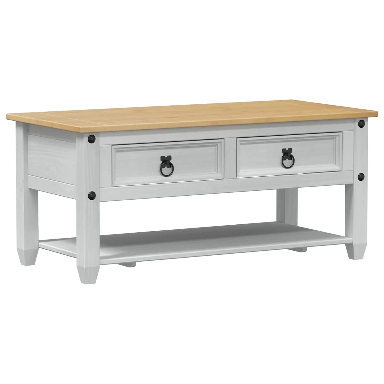 Klubska miza s predalom Bela 100 x 48 x 45 cm Trdna borovina - slika 2