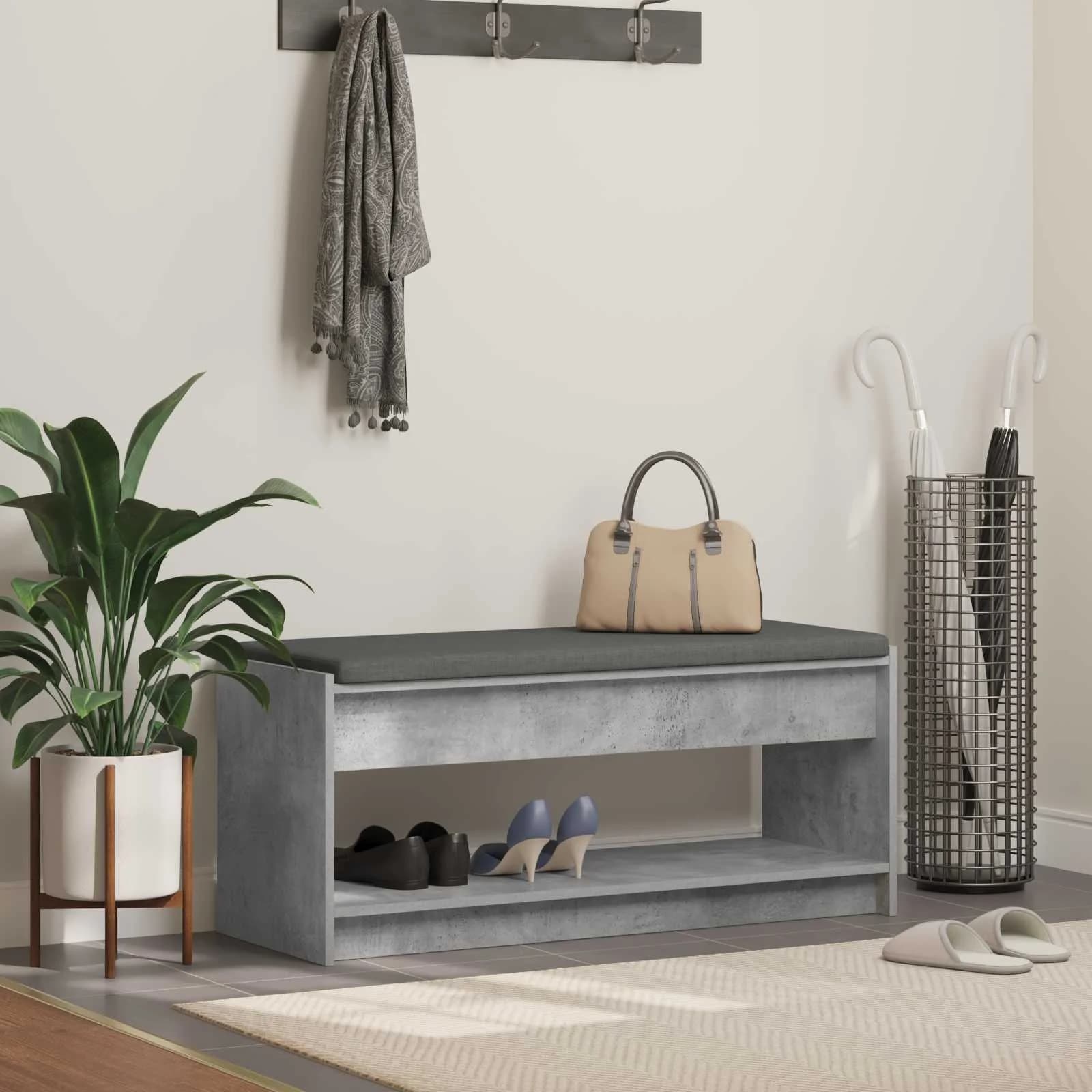 Haldna klop z blazino s polico Beton Siva 103 x 38 x 45 cm