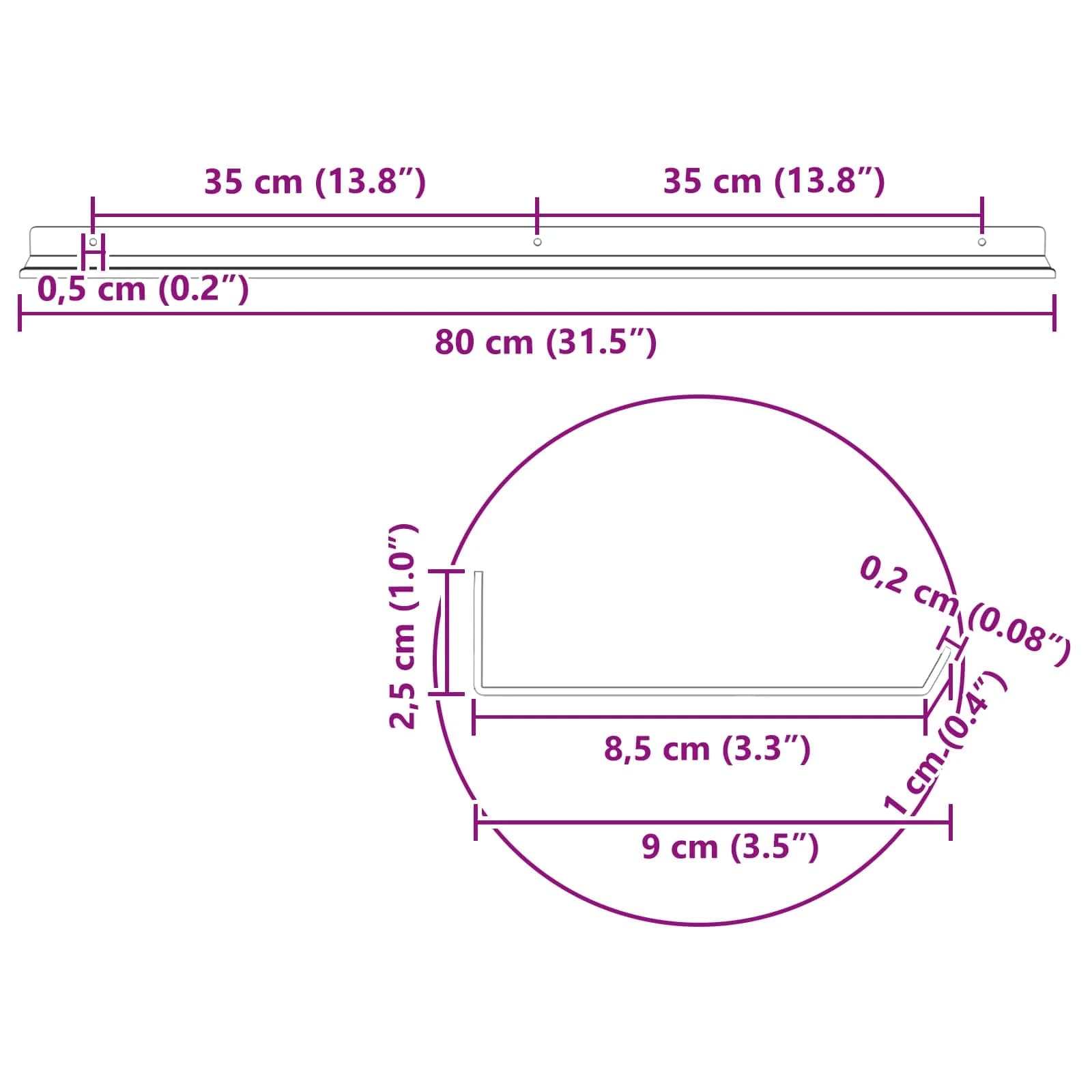 Ležeča polica Montaža za steno 4 kos Roza 80 x 9 x 2,5 cm Jeklo - slika 12