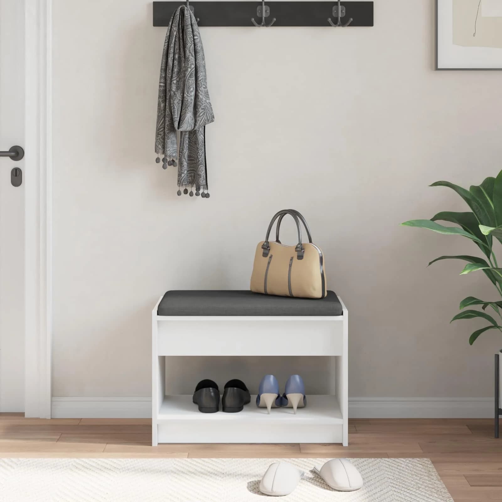 Haldna klop Bela 63 x 38 x 45 cm Oblikovan Les in Tkanina - slika 4