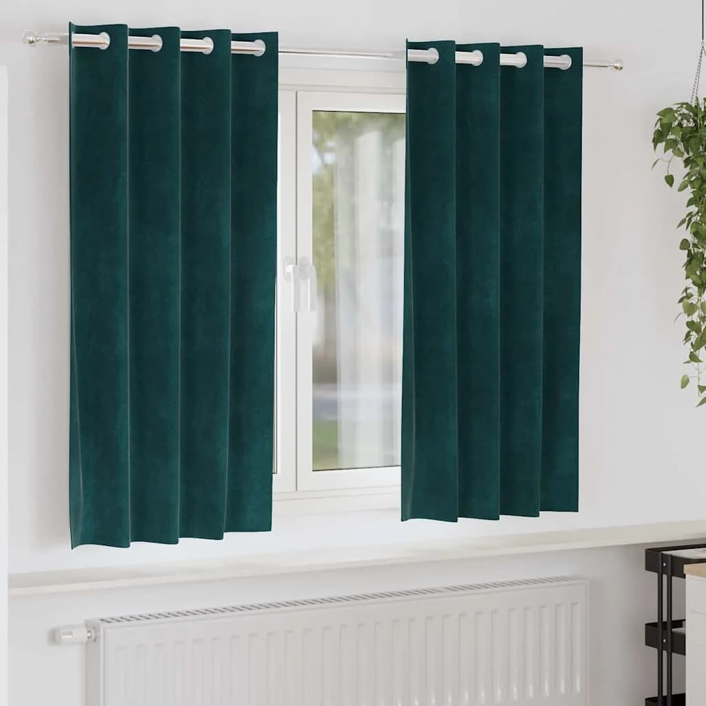 Zatemnitvene zavese 2 kos Temno zelena 140 x 175 cm Žamet