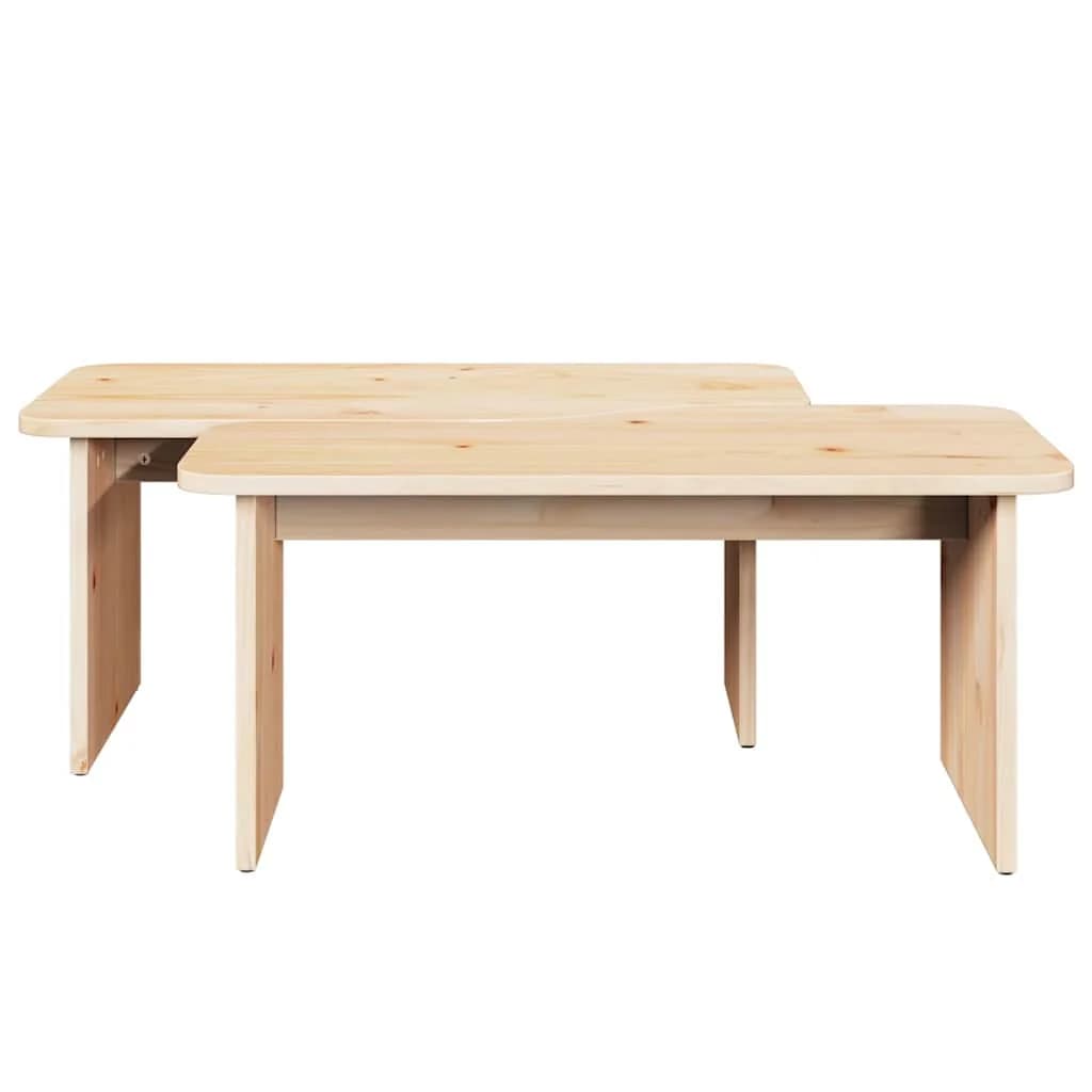 Klubska miza 2 kos Naravna 100 x 69 x 35,5 cm Trdna borovina - slika 9