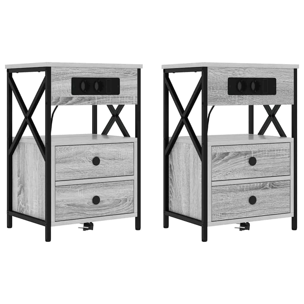 Nočna omarica 2 kos Siva Sonoma 40 x 31 x 60 cm Inženirski les - slika 2