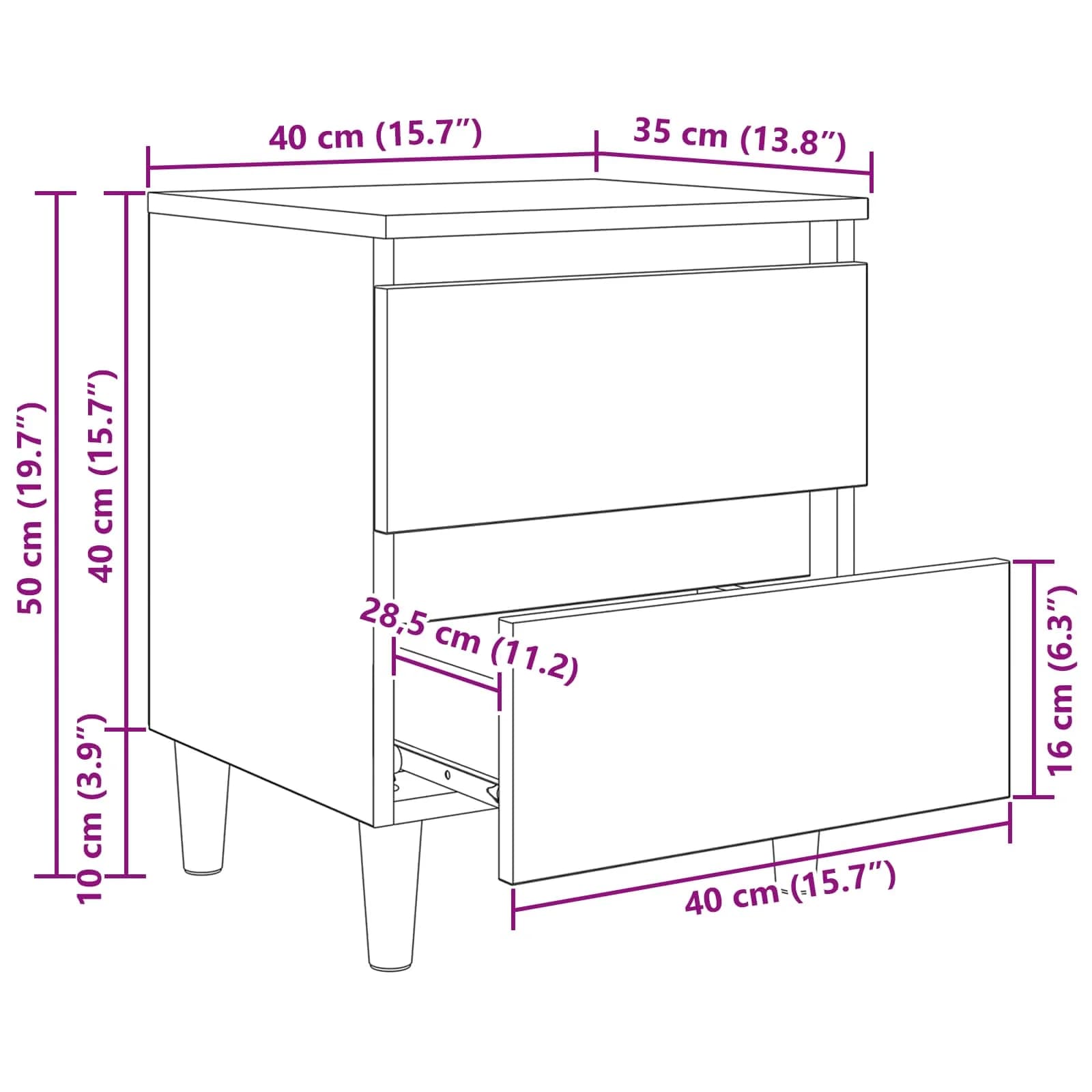 Posteljna omarica Umetni hrast 40 x 35 x 50 cm Inženirski les - slika 9