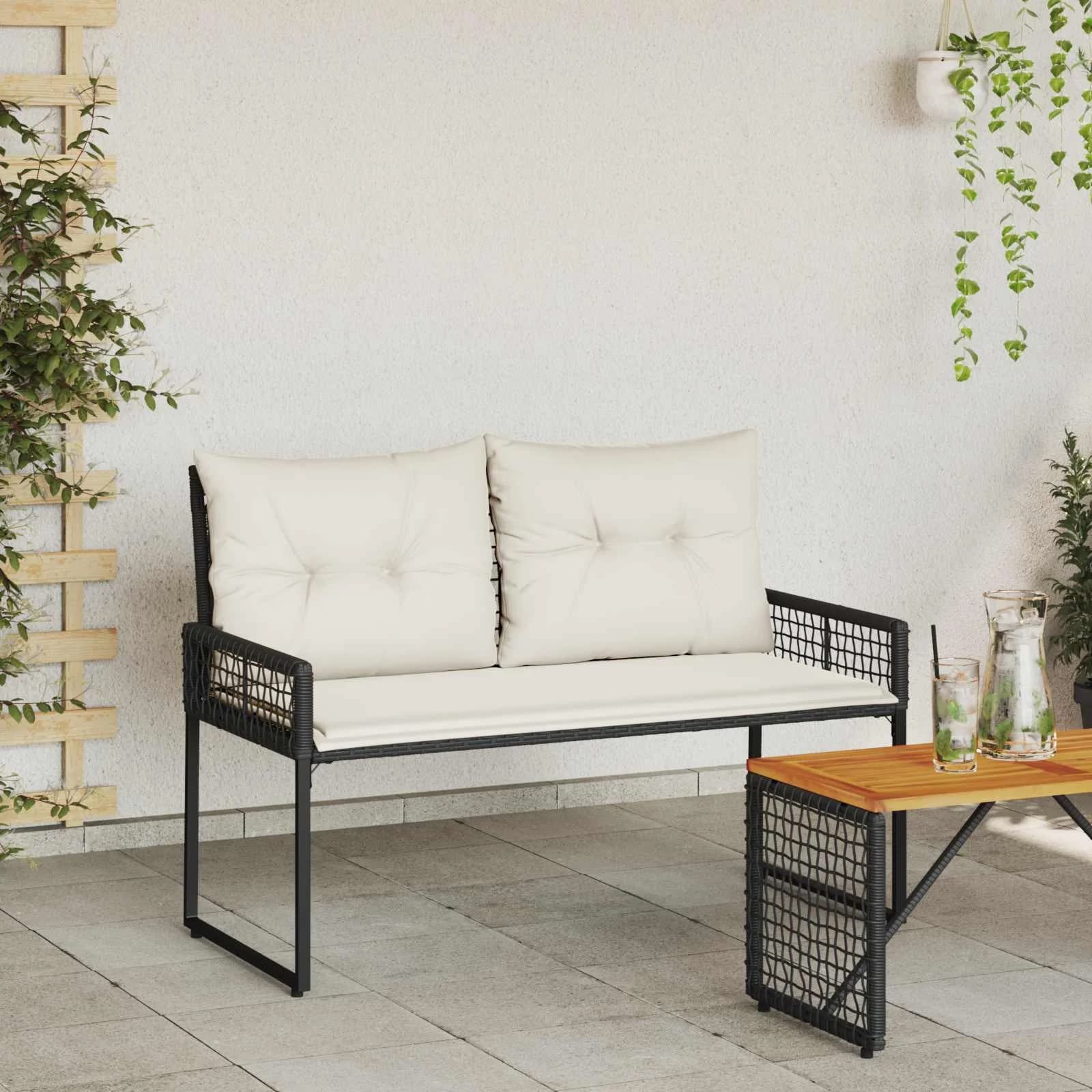 Zunanja klop z blazino Črna in krem bela 118 x 55 x 82 cm - slika 3