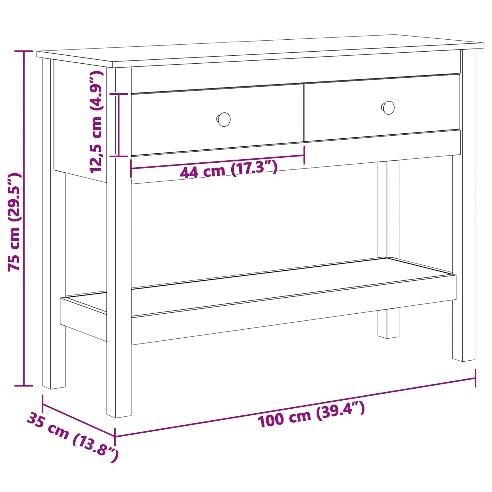 Konzolna miza Voskast rjav 100 x 35 x 75 cm Trdna borova les - slika 8
