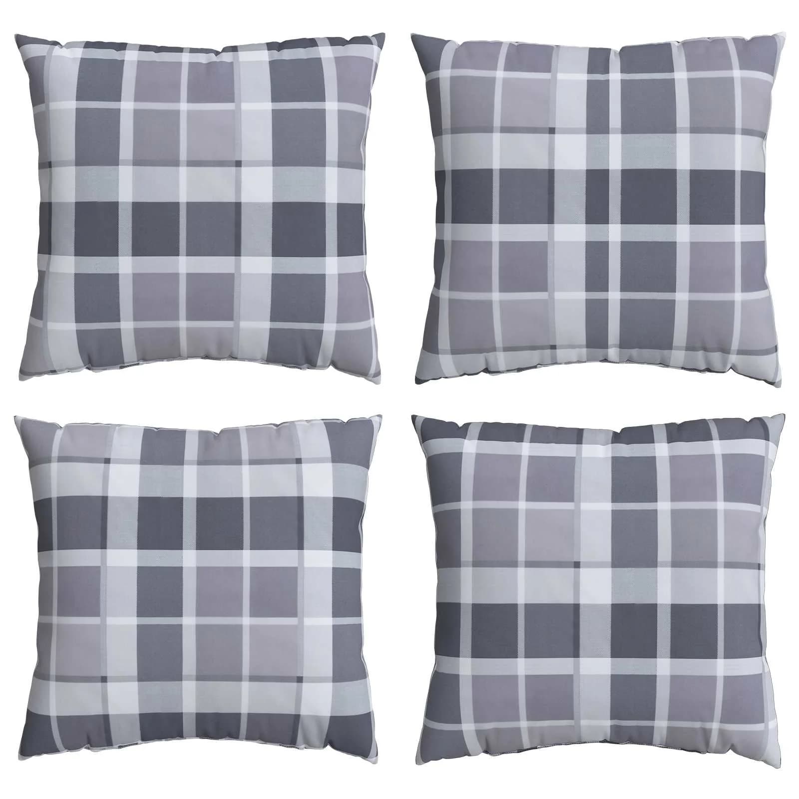 Zunanja blazina 4 kos Blago Siv karirani 60 x 60 cm - slika 2