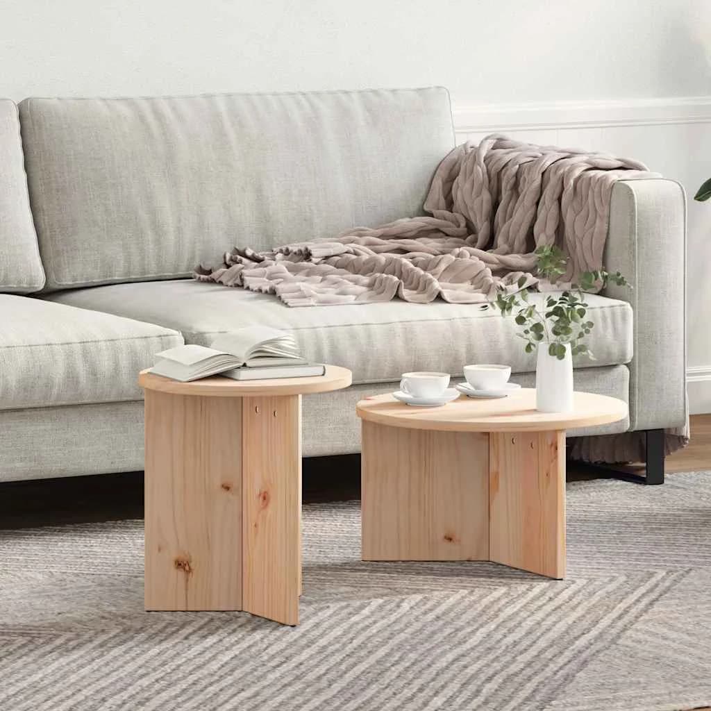 Klubska miza 2 kos Naravna 49 x 49 x 28 cm Trden borov les