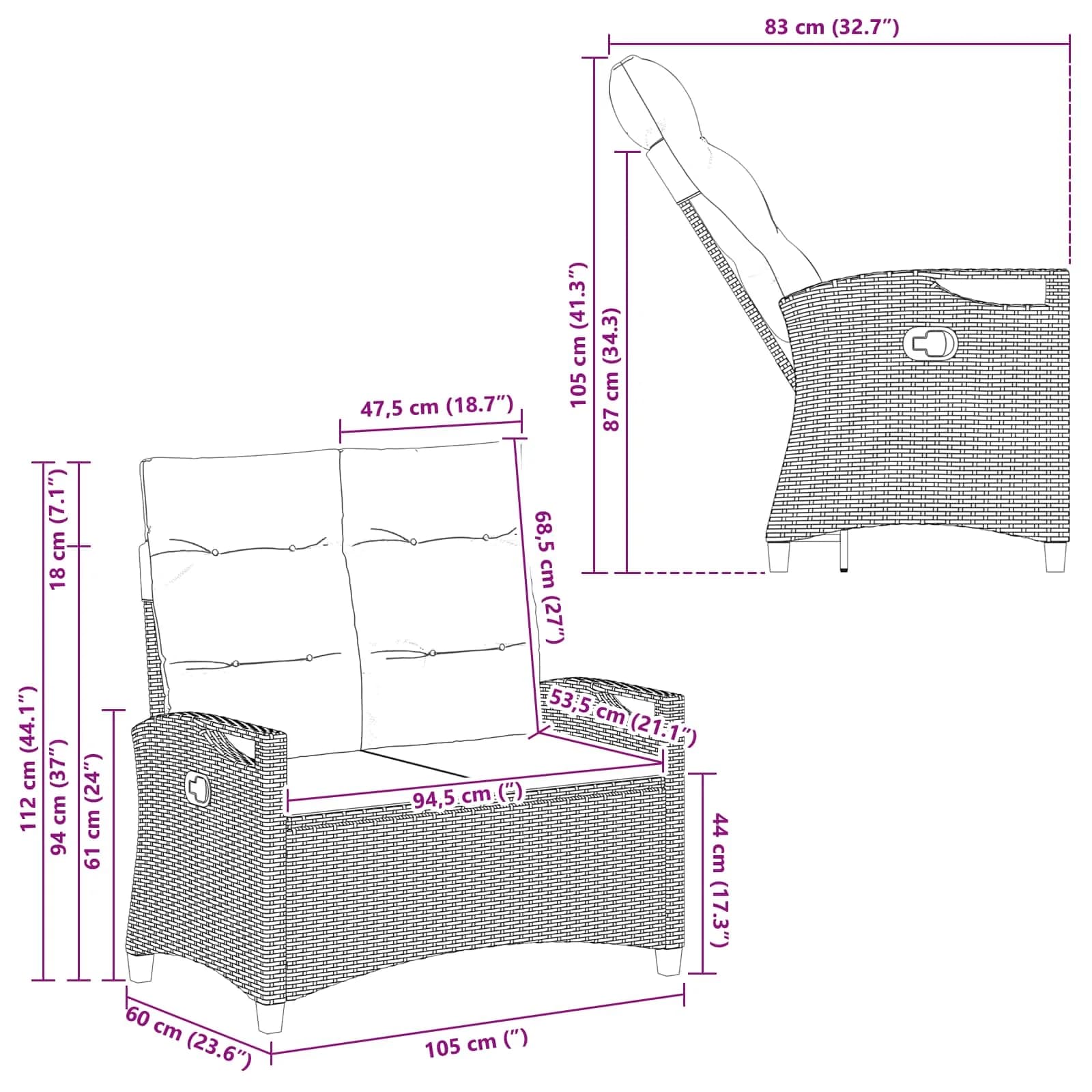 Vrtna klop Rjava in rdeča 105 x 60 x 112 cm Jeklo in poliestren - slika 12