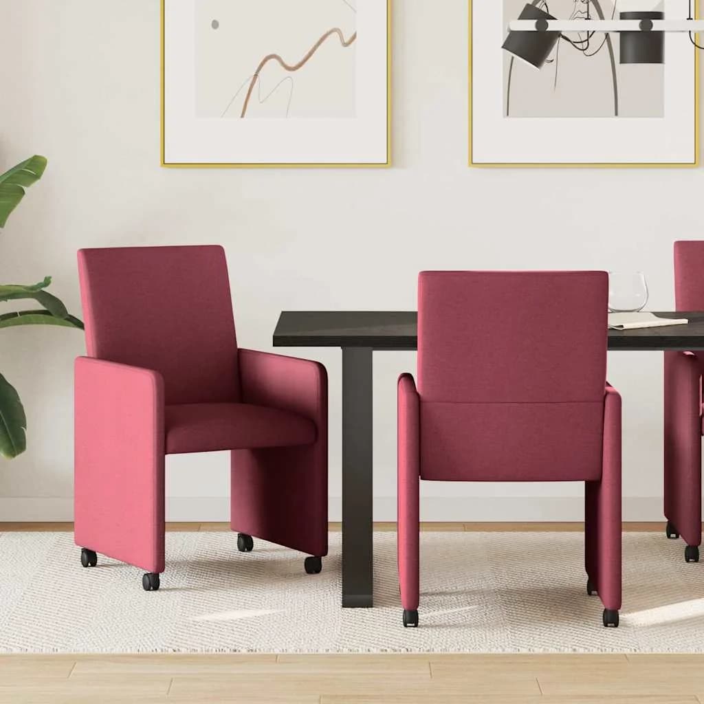 Jedilni stoli s kolesi 2 kos blago vinsko rdeča 57 x 66 x 94 cm