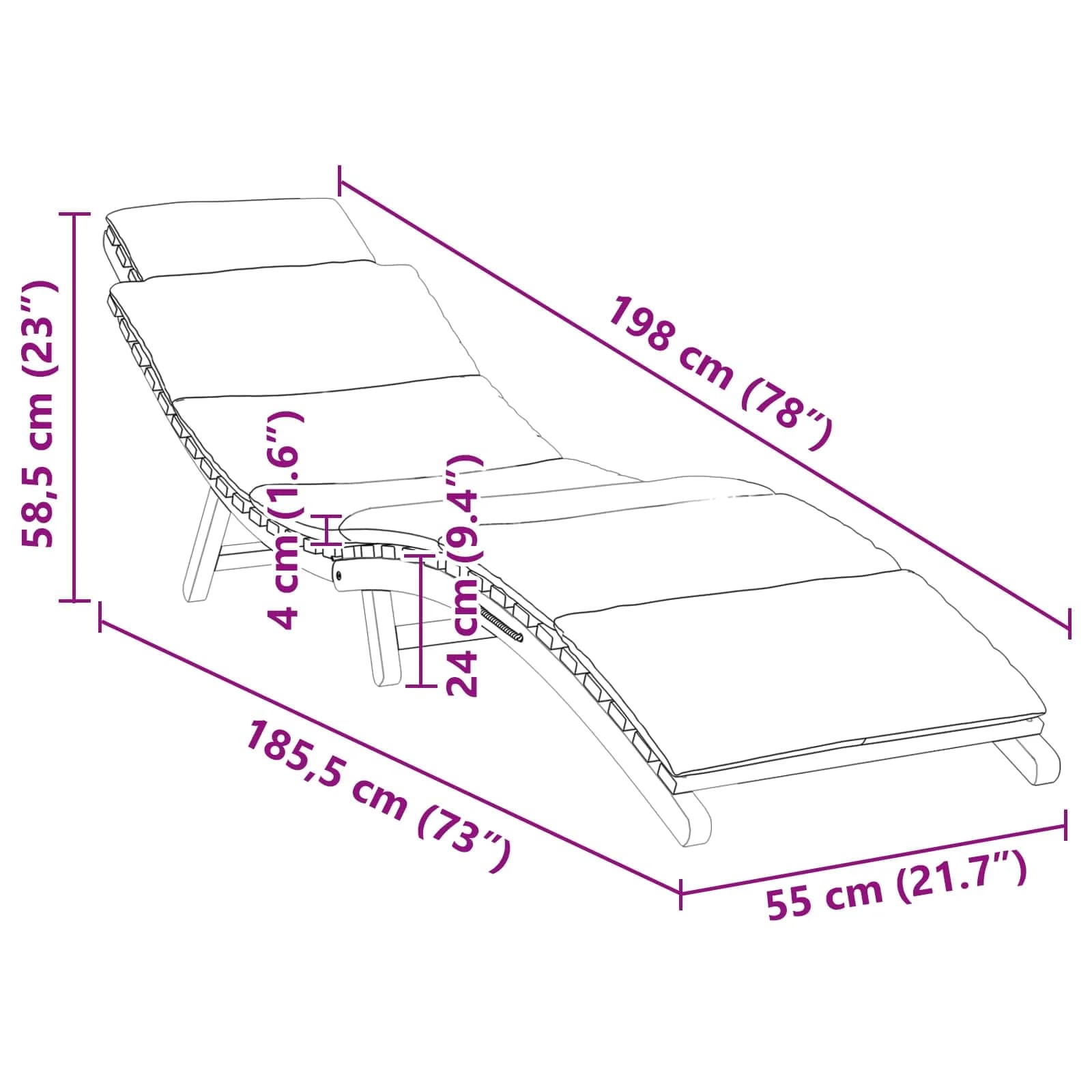 Vrtna ležalnika Rjava 198 x 55 x 58,5 cm Trden tikov les - slika 11