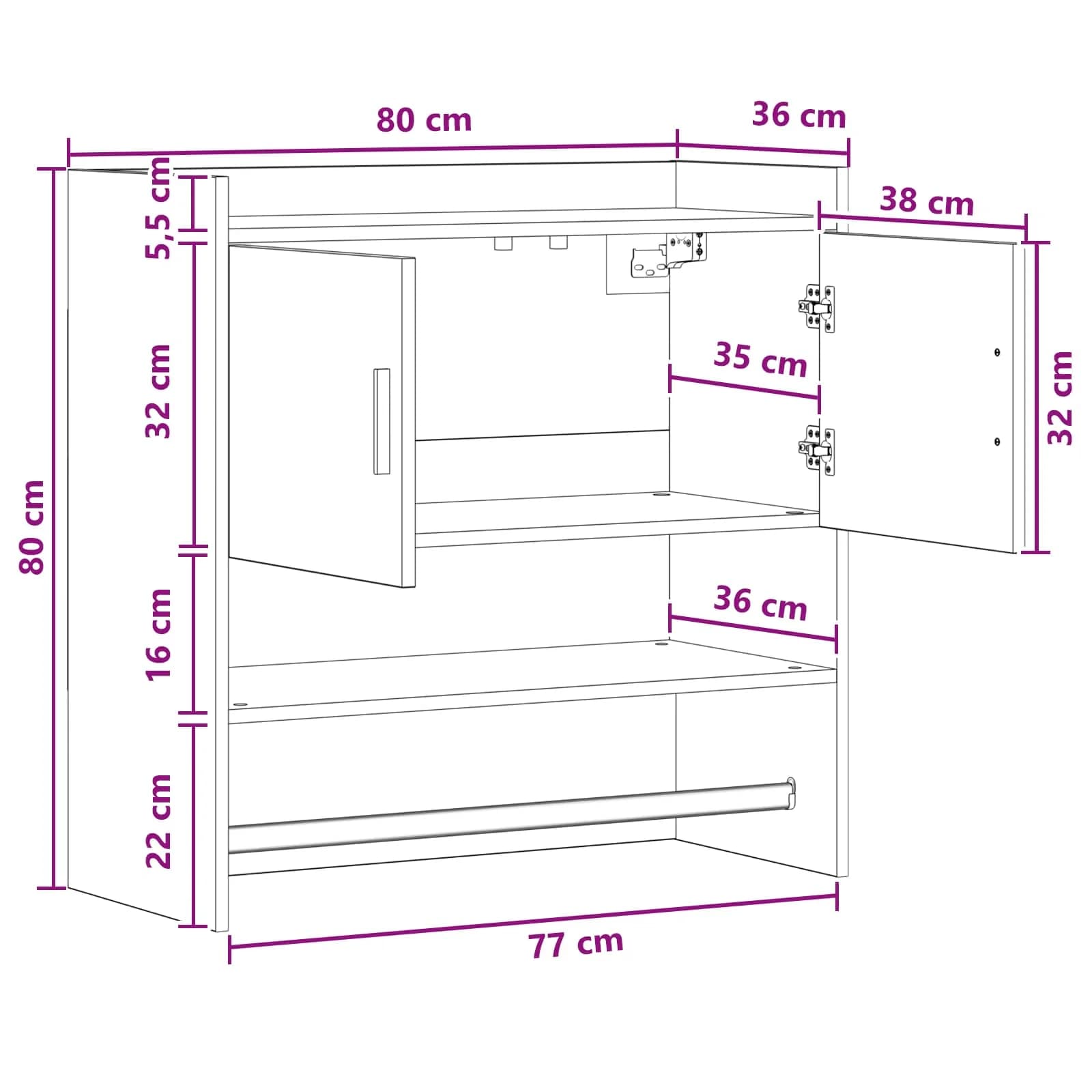 Stenska polica Montaža za steno Star les 80 x 36 x 80 cm - slika 8