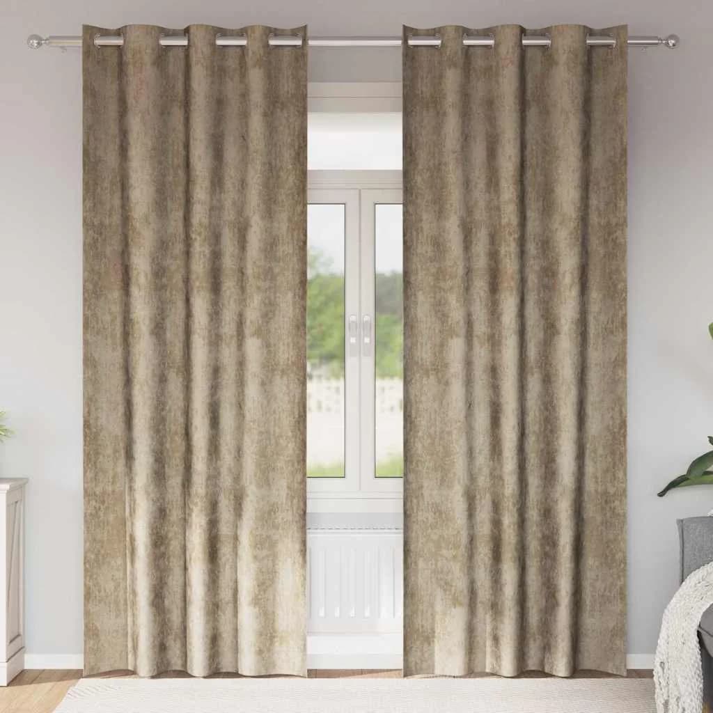 Velvete zavese 2 kos Šampanjec 225 x 140 cm Žamet