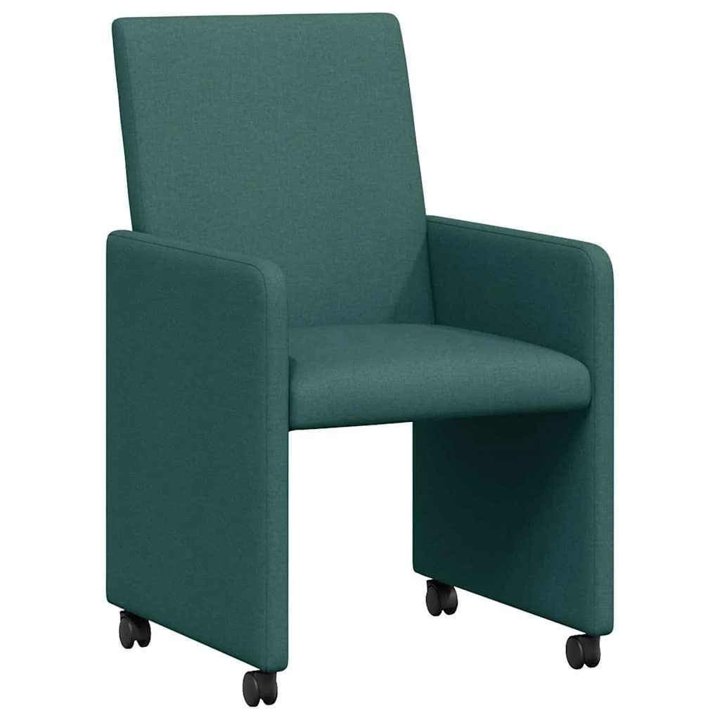 Jedilni stoli s kolesi 2 kos blago Temno zelena 57 x 66 x 94 cm - slika 2