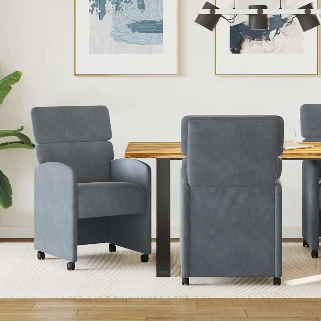 Jedilni stoli s kolesi 2 kos Žamet Temno siva 58 x 65 x 98 cm