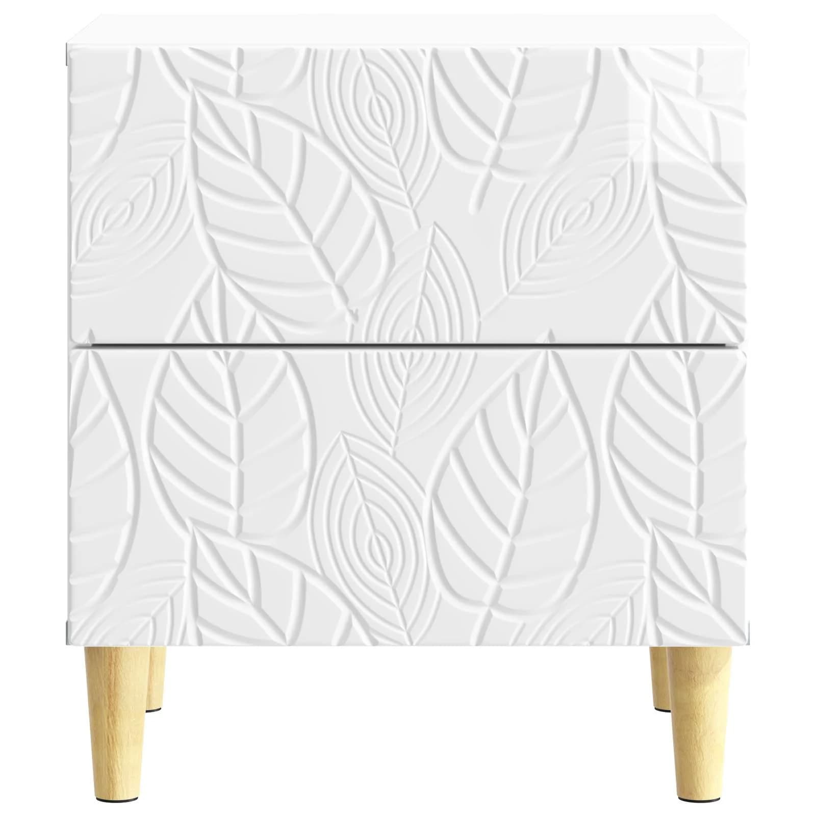 Nočna omarica Bela visok sijaj 43 x 34,5 x 48 cm Inženirski les - slika 4
