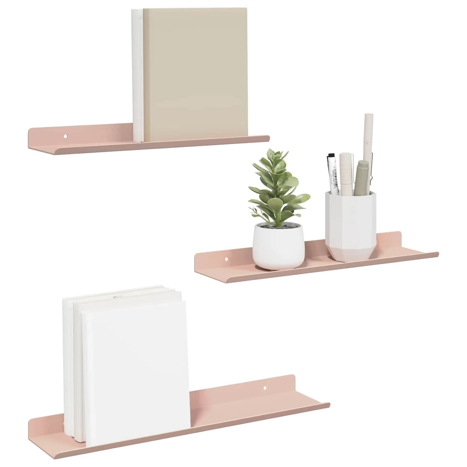 Ležeča polica Montaža za steno 3 kos Roza 40 x 9 x 2,5 cm Jeklo - slika 3
