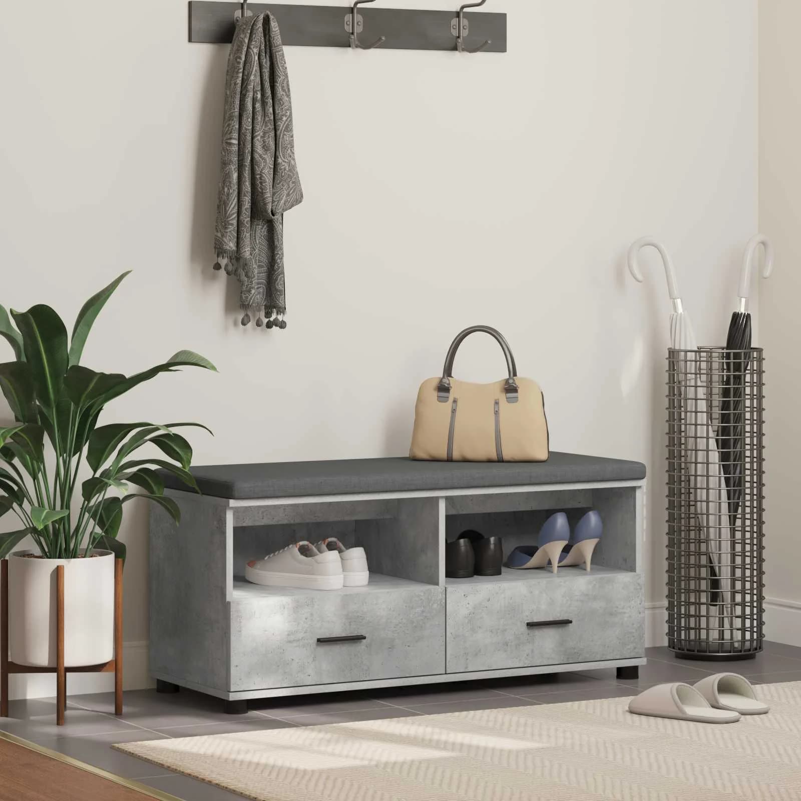 Haldna klop z blazino s predalom Beton Siva 100 x 38 x 46 cm