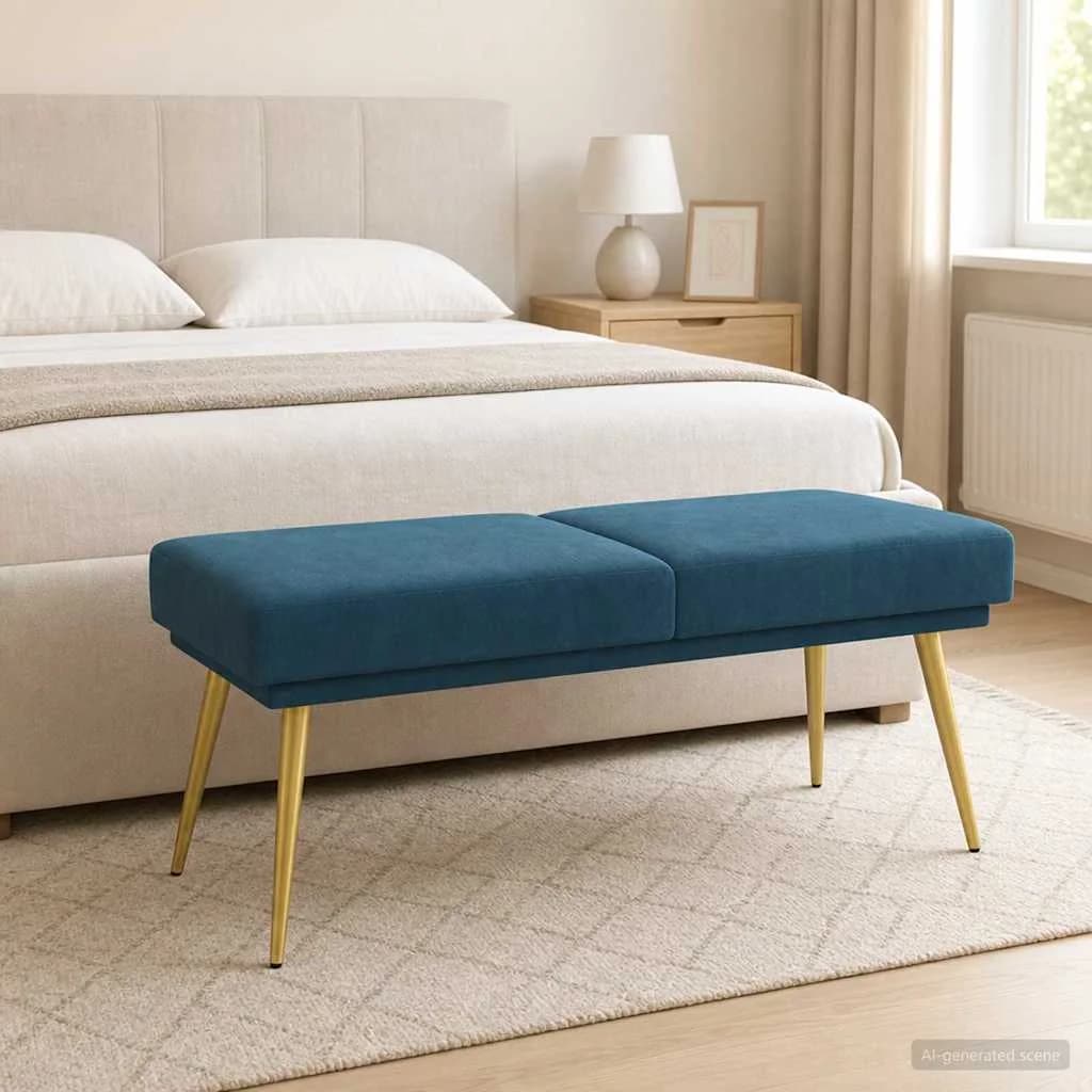 Dvojna klop Modra 120 x 45 x 46 cm Žamet - slika 3
