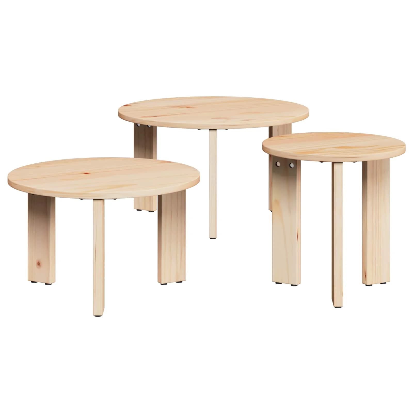 Klubska miza 3 kos Naravna 47,5 x 47,5 x 27 cm Trdna borovina