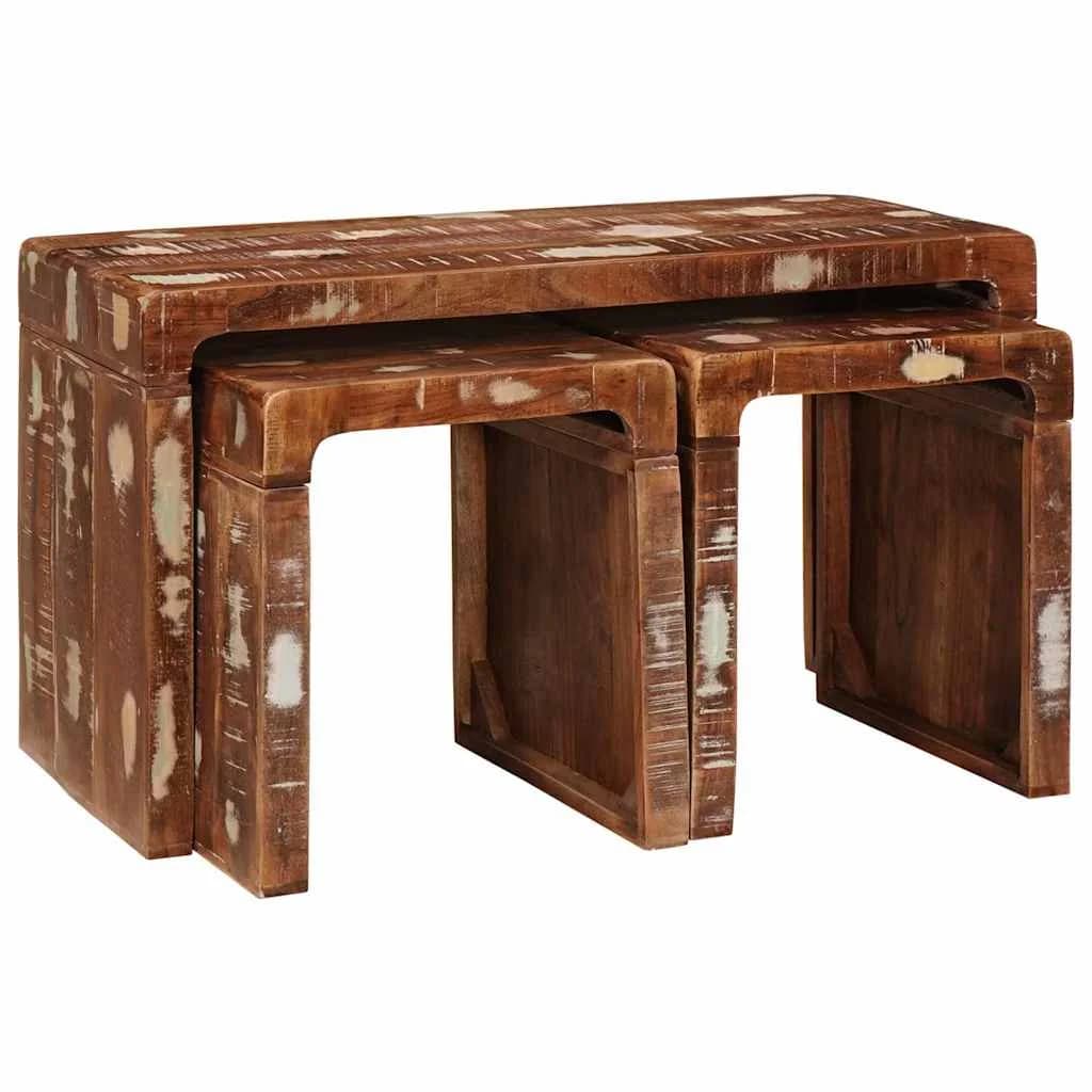 Nesting miza 3 kos Rjava 82 x 40 x 46 cm Trdna obnovljena les - slika 3