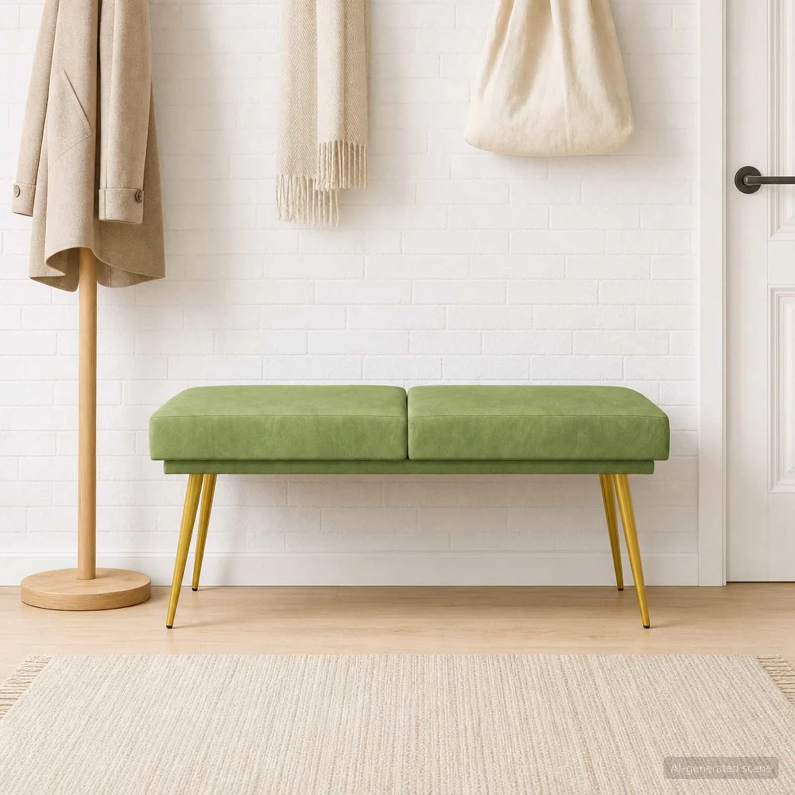 Dvojna klop Svetlo zelena 120 x 45 x 46 cm Žamet - slika 4