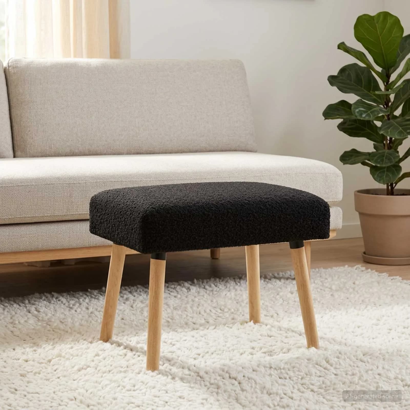 klop Enobarvno Črna 60 x 40 x 45 cm Bouclé - slika 3