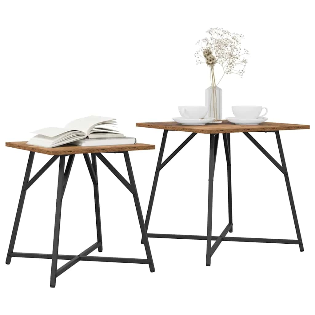 Komplet stranskih mizic 2 kos Staro les in črna 50 x 50 x 50 cm - slika 3