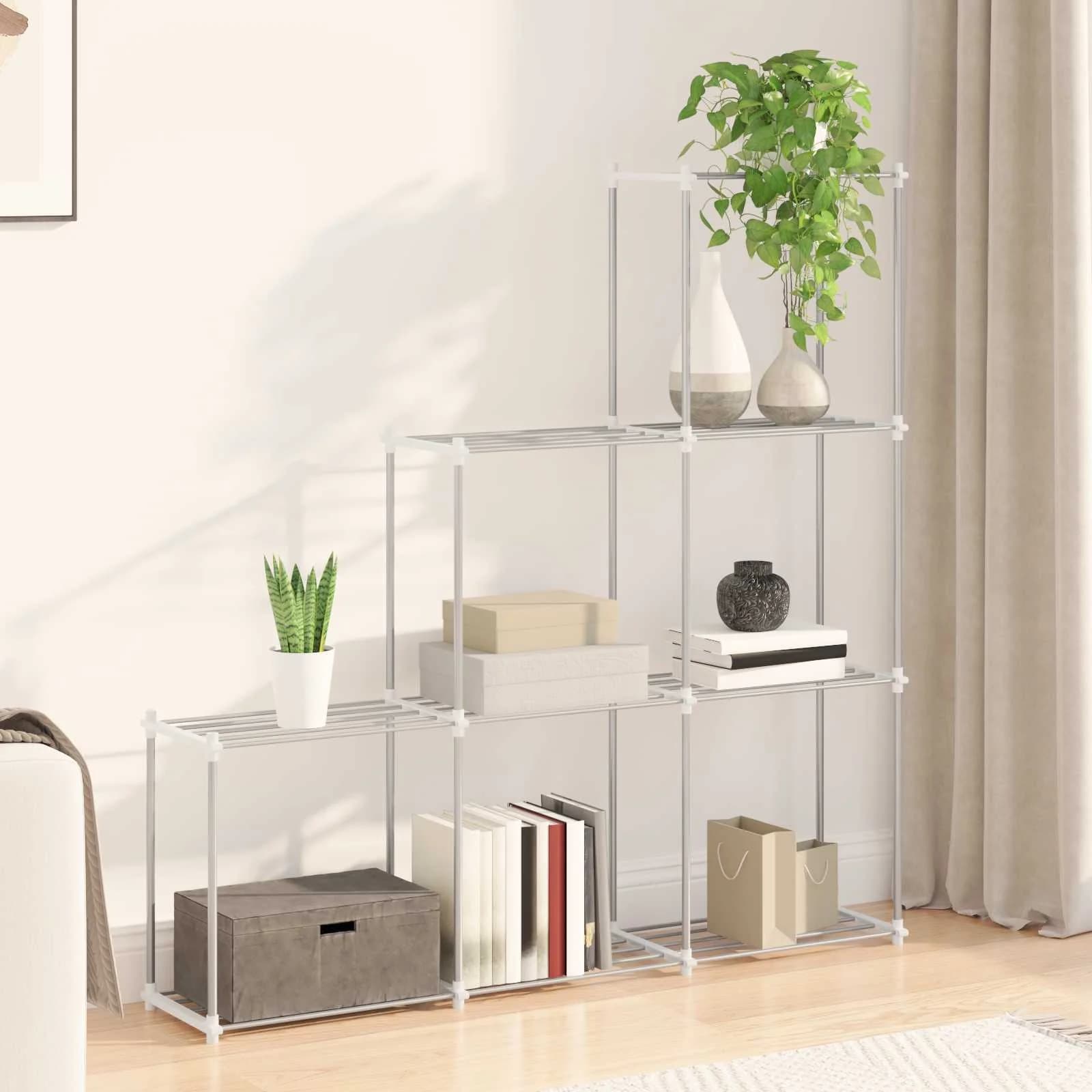 Tubular Shelf s shranjevanjem Bela 129 x 27 x 132 cm Aluminij