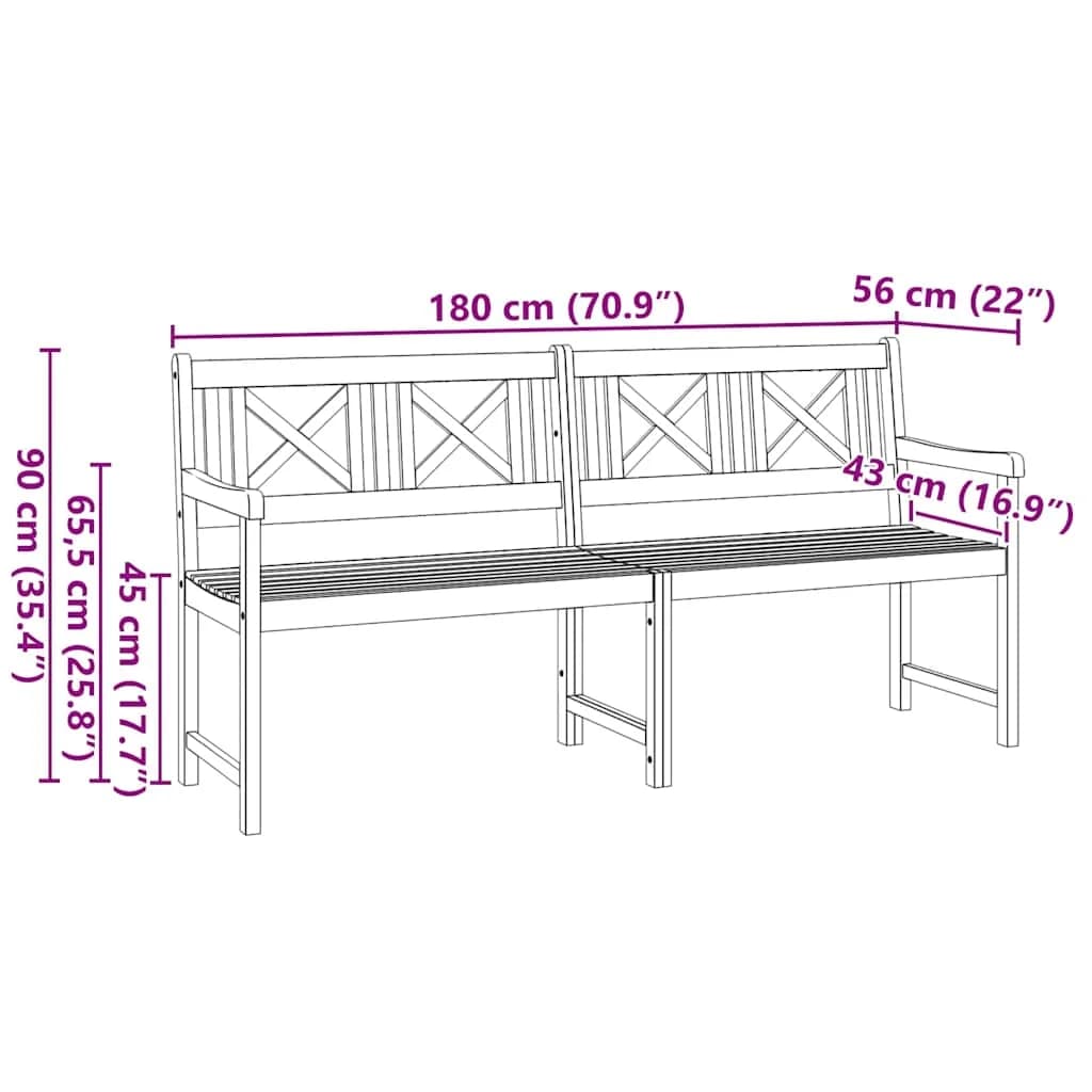 Zunanja klop Naravna 180 x 56 x 90 cm Masiven les akacije - slika 10