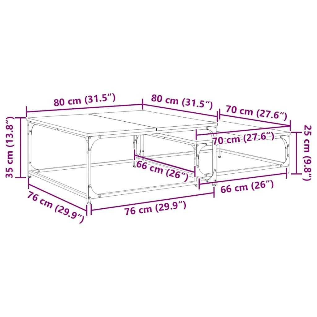 Klubska miza 2 kos Črna Orehovina 80 x 80 x 35 cm - slika 12