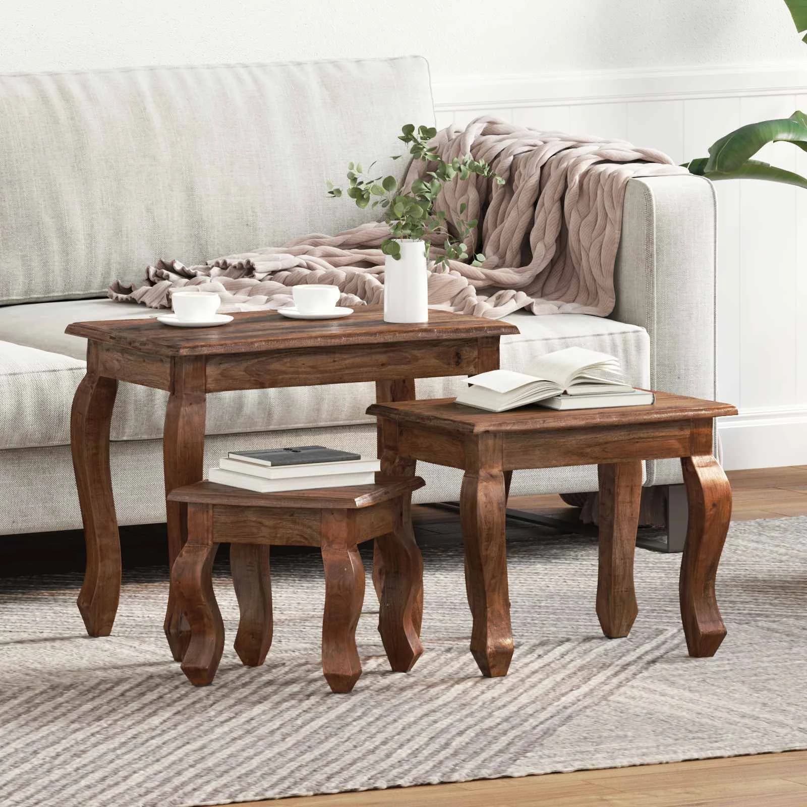 Nesting miza 3 kos Rjava Trden mahagonijev les