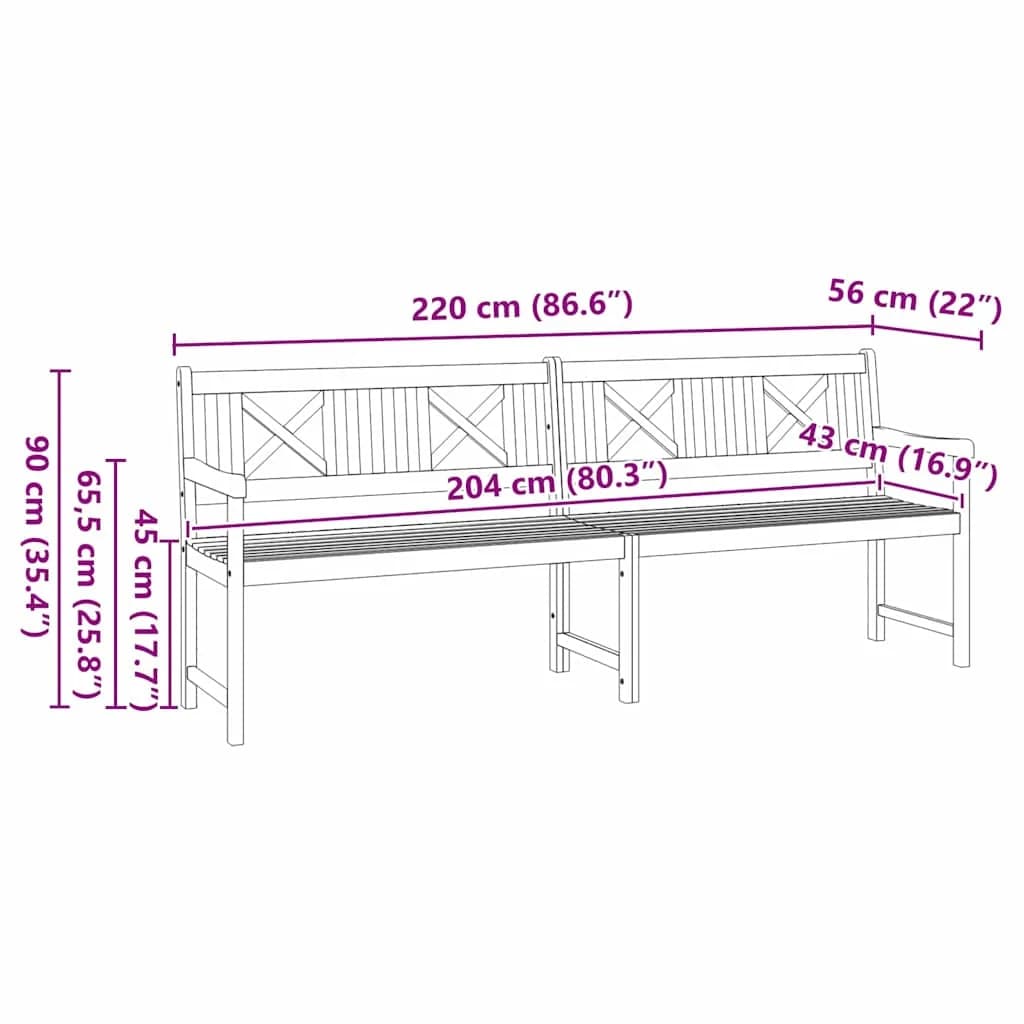Zunanja klop Naravna 220 x 56 x 90 cm Masiven les akacije - slika 10