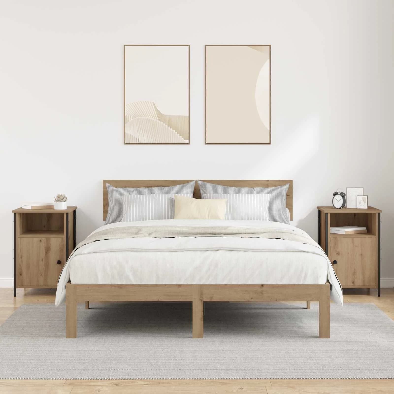 Nočna omarica 2 kos Umetni hrast 40 x 42 x 60 cm Inženirski les - slika 4