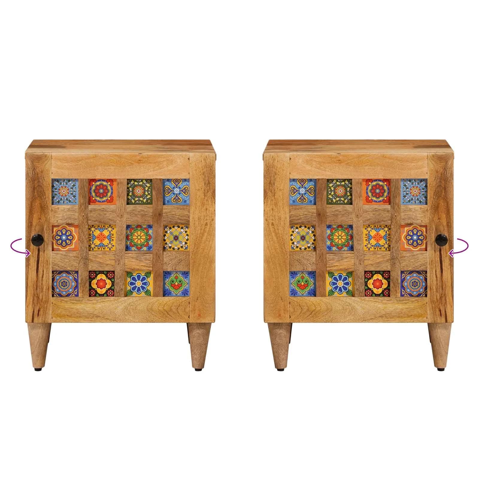 Nočna omarica 2 kos Naravna 40 x 33 x 46 cm Masiven les manga - slika 10