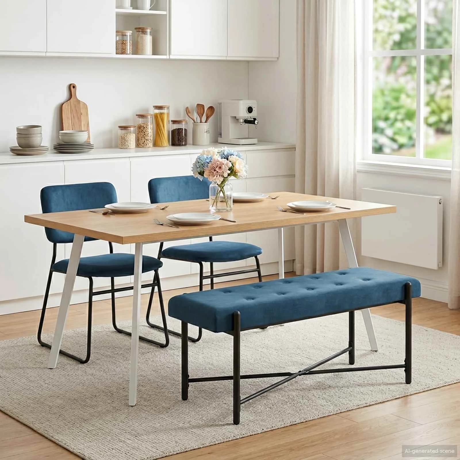 Klubska klop z gumbi in vzglavniki Modra 110 x 40 x 46 cm Žamet - slika 4
