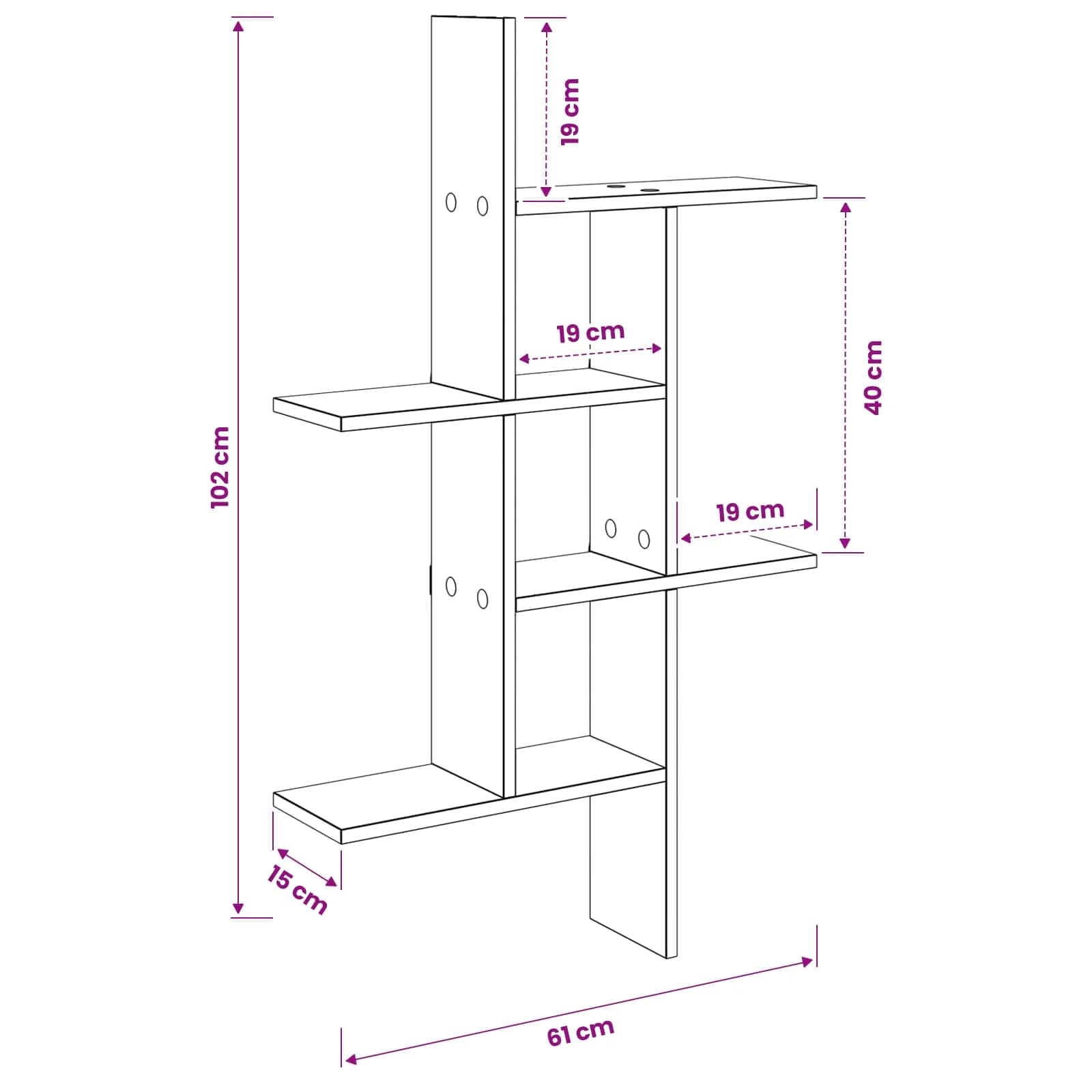 Stenska polica Sonoma hrast 61 x 15 x 102 cm Inženirski les - slika 8