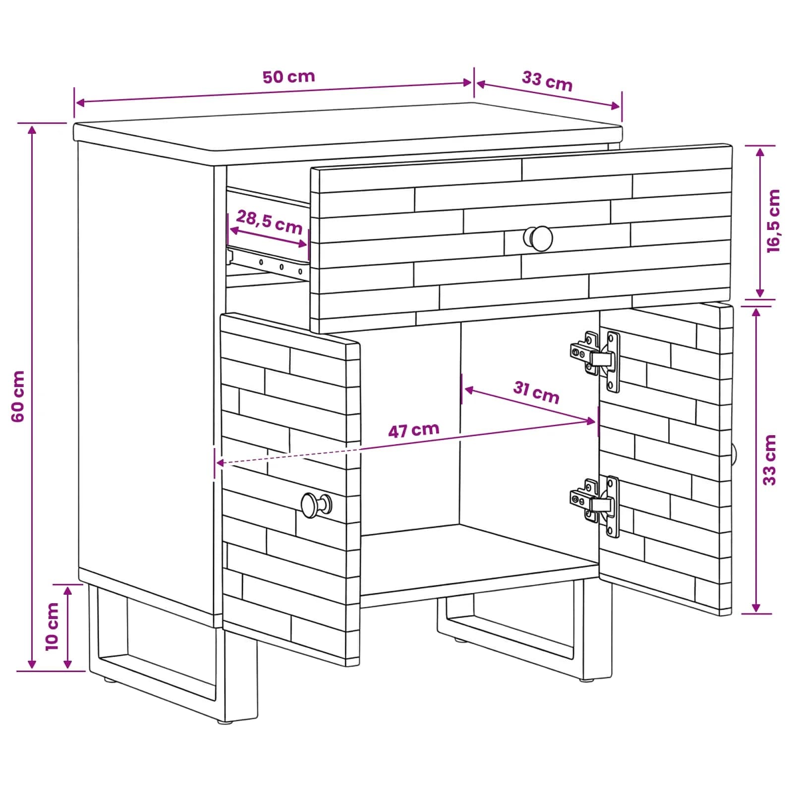 Posteljna omarica Rjava 50 x 33 x 60 cm Masiven les manga - slika 12