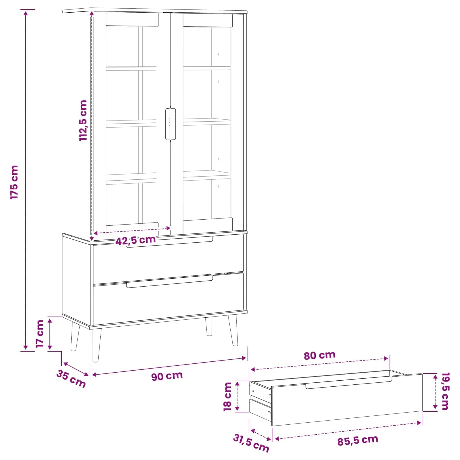 Stekleni prikazni kabinet MOLDE 90 x 35 x 175 cm Trdna borovina - slika 7