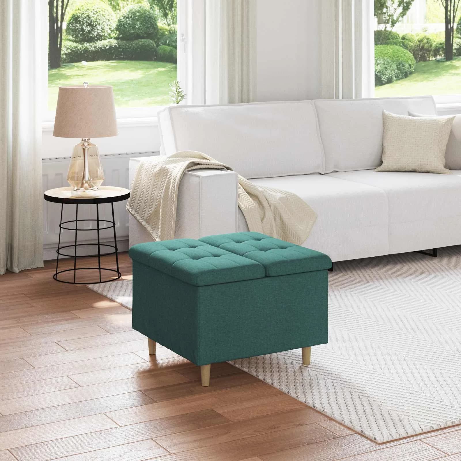 Shranjevalna tabureta Temno zelena 60 x 60 x 45 cm blago