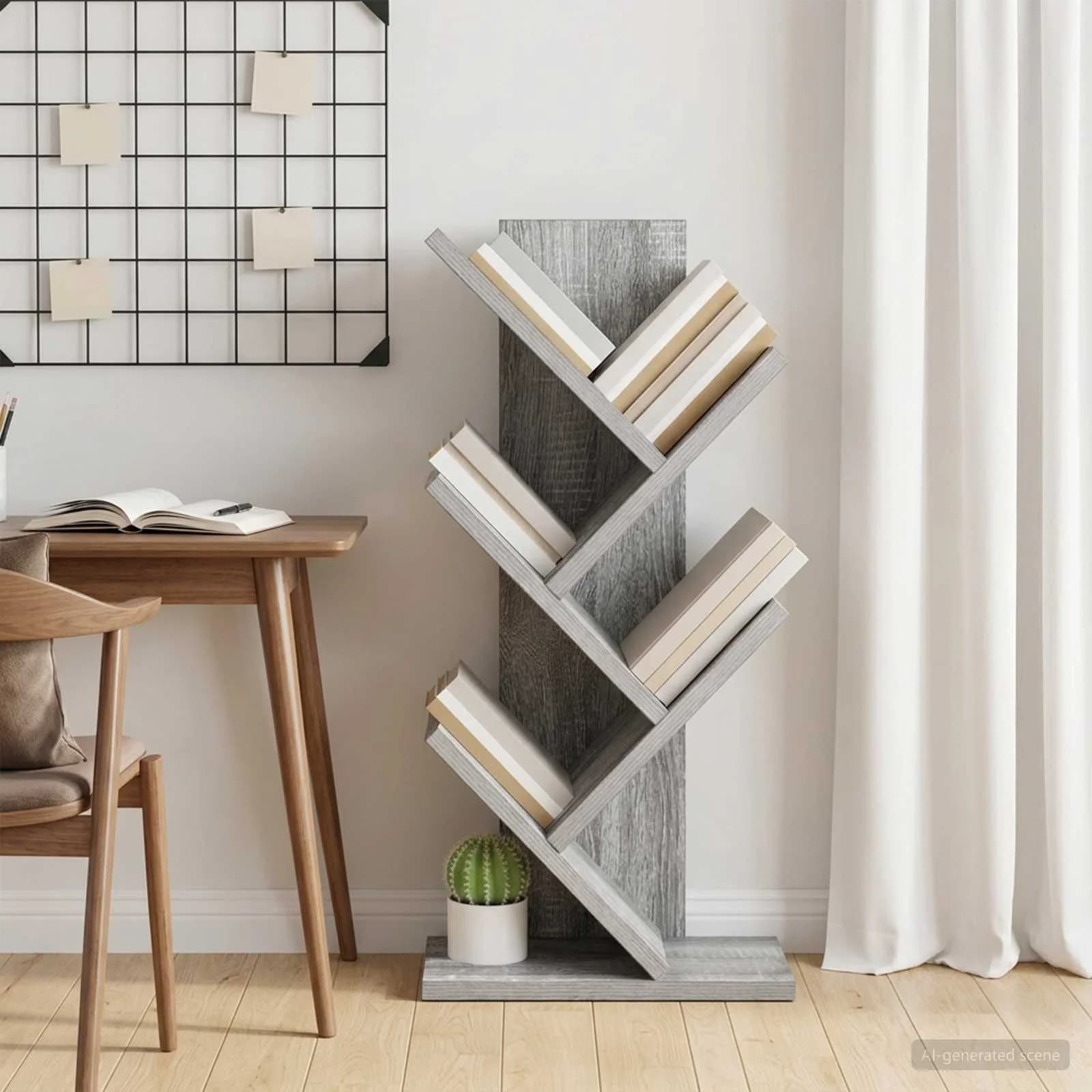 Lesena polica za knjige 4-tierska 30 x 18 x 60 cm Siva Sonoma