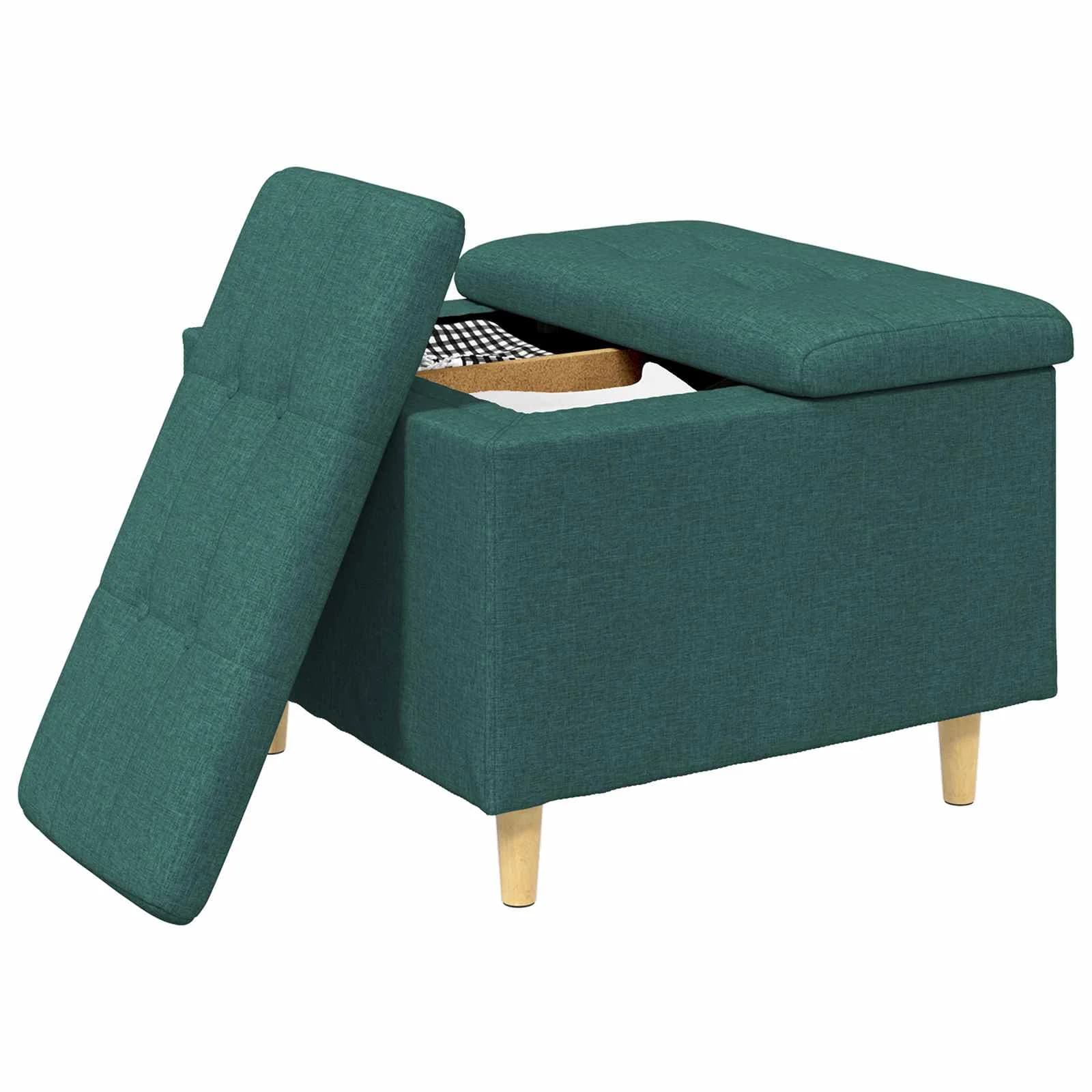 Shranjevalna tabureta Temno zelena 60 x 60 x 45 cm blago - slika 3